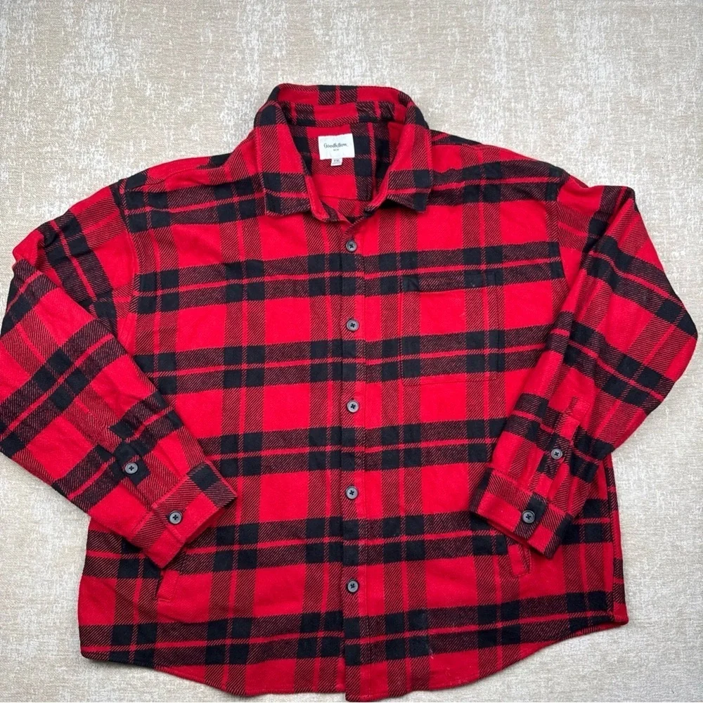 Goodfellow & Co. Men's Button Down Shirt Jacket Red Black Plaid